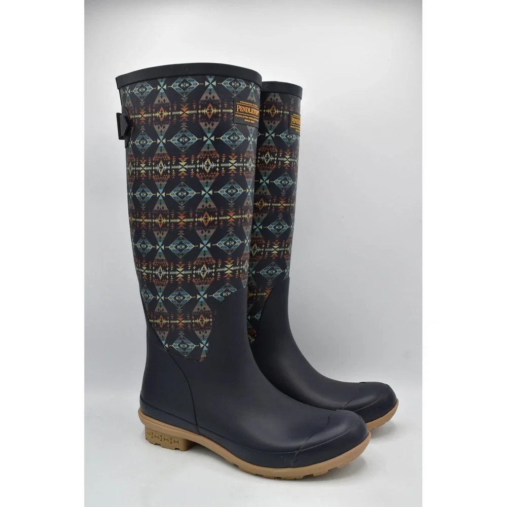 Pendleton Women Size 8 Diamond Peak Navy Harding Geometric Tall Rain Boots Shoes